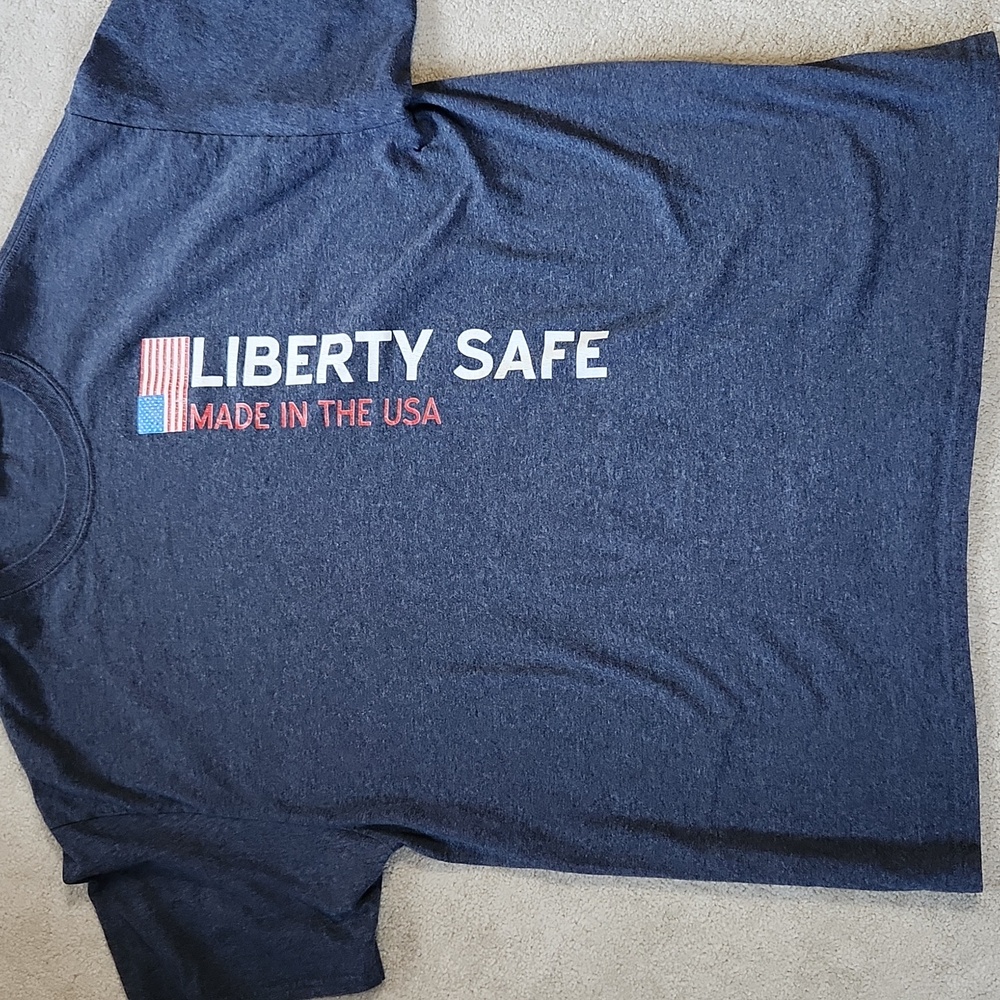 Liberty Safe Made In the USA Tshirt- blue heathered white red Xl